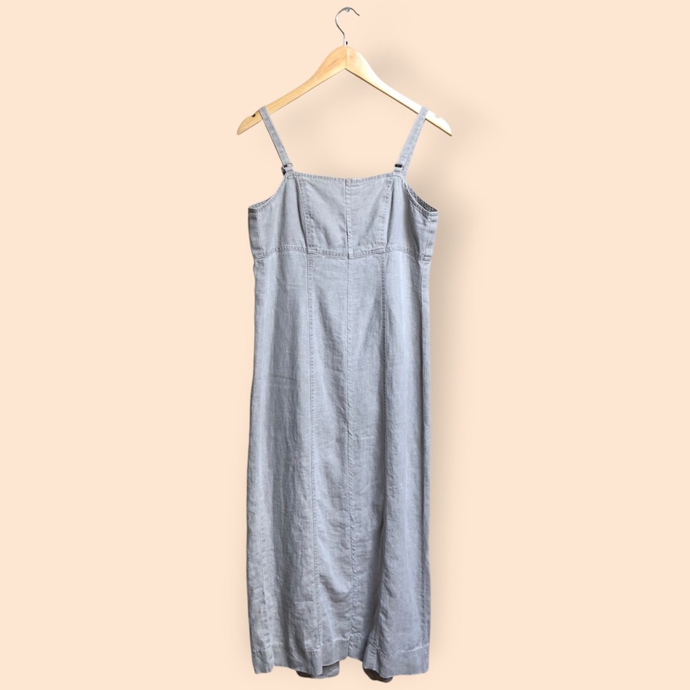 Vintage 90s Ann Taylor Loft Grey Linen MIDI Dress Summer Minimalist Women’s 12